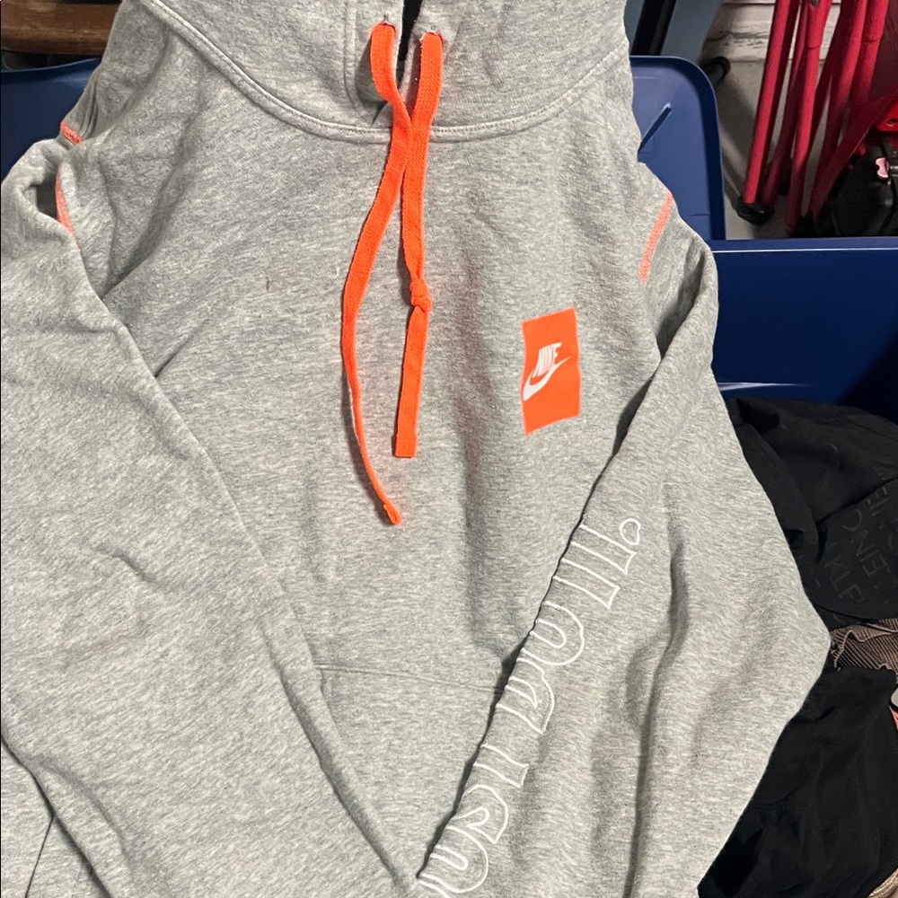 Nike Heather Gray Hoodie with Bright Orange Details